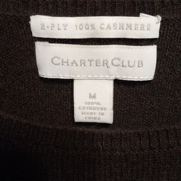 CHARTER CLUB 2-PLY 100% Cashmere Sweater (Medium) Dark Brown - Picture 3 of 3